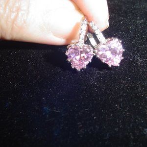 Pink Crystal CZ Heart Hook Earrings
